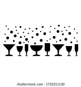 Glasses of wine, champagne, splashes. Vector illustration in flat style for greeting cards, invitations and more