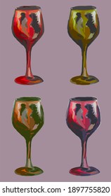 Glasses of wine colored in the form of a vector pattern