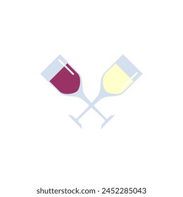 Glasses of wine crossed. Red and white wine. Symbol for liquor store