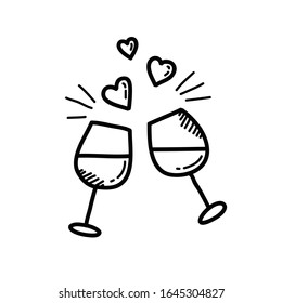 glasses of wine doodle icon, vector illustration