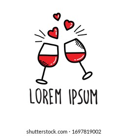 Glasses Of Wine Doodle Icon, Vector Illustration