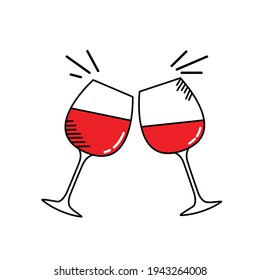 Glasses of wine, doodle icon, vector illustration