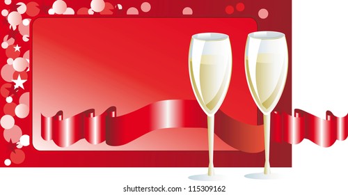 Glasses of wine at a festive background with multicolored ribbons