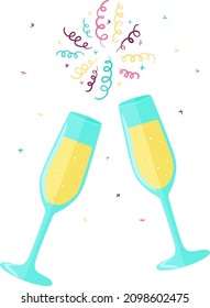 Glasses of wine with fireworks vector illustration isolated on white background