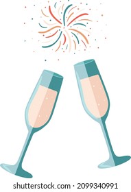 Vidrios con ilustración vectorial de fuegos artificiales aislados en fondo blanco