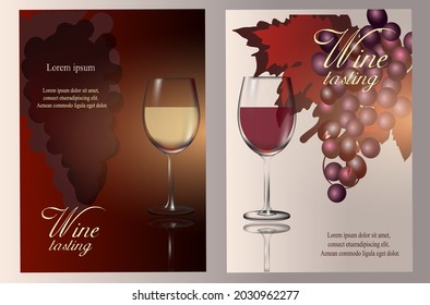 Glasses of wine and grapes. Vector template on a wine theme. For invitations. banners, flyers and others