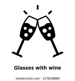 Glasses with wine icon vector isolated on white background, logo concept of Glasses with wine sign on transparent background, filled black symbol