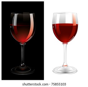 Glasses of wine isolated on the white and black background. Vector.