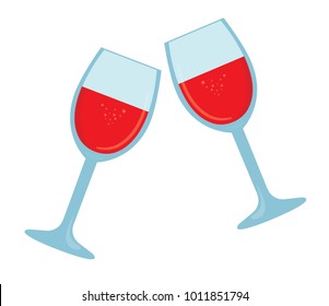 Glasses with wine making cheers on  transparent background,  high resolution