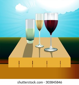 Glasses of Wine on a Table in a Sunny Day