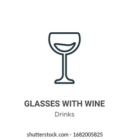Glasses with wine outline vector icon. Thin line black glasses with wine icon, flat vector simple element illustration from editable drinks concept isolated stroke on white background