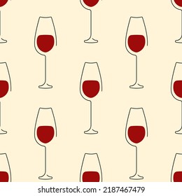 Gläser aus nahtlosem Weinmuster. Stilvolle Schwarzweißzeichnungen auf beigem Hintergrund. Beste für Textilien, Café-Dekoration, Tapeten, Verpackungspapier, Paket und Web-Design.