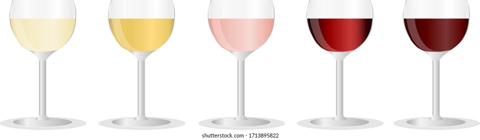 Glasses of wine. Set of glasses with red, white and pink wine. Vector, cartoon illustration. Vector.