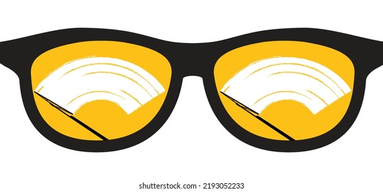 Glasses with wiper, squeegee window glass cleaning. Wiping off rain water from rain and crying. Cartoon glasses or sunglasses. Glasses model icon or symbol. Black eyeglasses silhouettes. cleanup tools