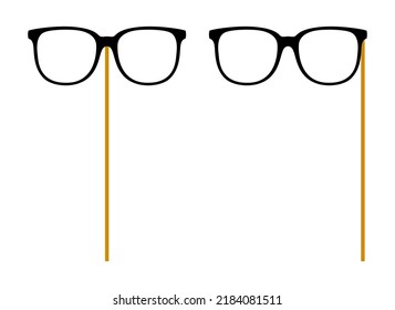 Glasses with wooden stick on white background