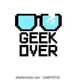 Glasses with words game over in pixel style