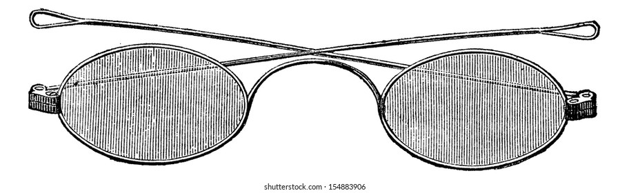 Glasses, X bridge (Secretan), vintage engraved illustration. Usual Medicine Dictionary - Paul Labarthe - 1885.
