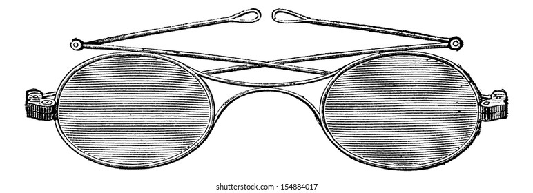 Glasses, X bridge (Secretan), vintage engraved illustration. Usual Medicine Dictionary - Paul Labarthe - 1885.