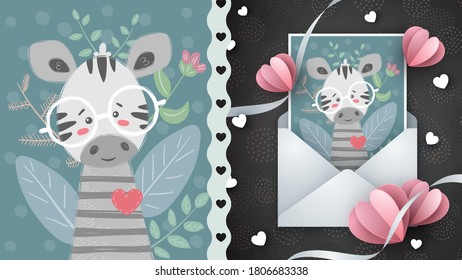 Glasses zebra - idea for greeting card.