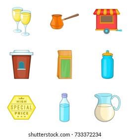 Glassful icons set. Cartoon set of 9 glassful vector icons for web isolated on white background
