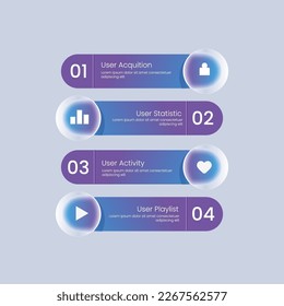Glassmorph Infographic blue gradient flow chart for presentation vector illustration
