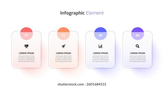 Glassmorphic Business Infographic Template with Rectangle Label Icon and 4 Number for Presentation	