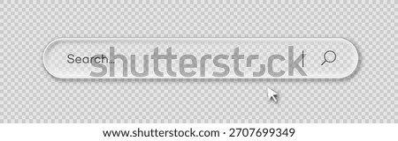 Glassmorphism 3d search bar Internet browser engine on transparent background for UI design, website interface element