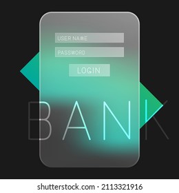 Glassmorphism bank login green form template on dark backgrpund