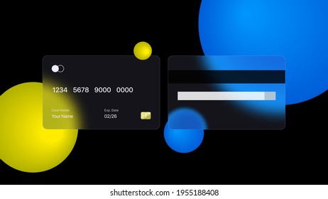 Glassmorphismus Banking Card Front und Back Vector Mock up. Vorlage für digitale Zahlungskarten. Vektorgrafik