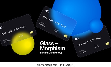 Glassmorphism Banking Card Mockup. Banking Card Set. Presentation Slide. Digital Payment Card Template. Vector Illustration