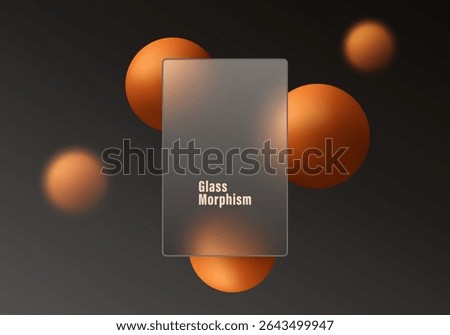 Glassmorphism card with orange spheres on dark background