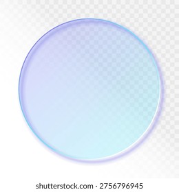 Glassmorphism circle frame with blue and purple gradient. Realistic transparent round glass plate mockup. Frosted acrylic plastic effect background for web design, app interface, and digital poster.