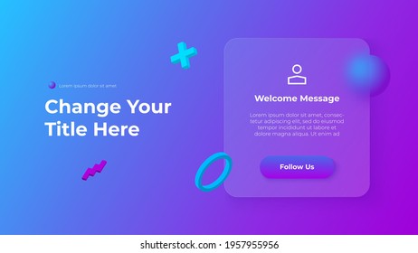Glassmorphism concept with 3d geometric shapes. Frosted glass effect. Illustration on blurred gradient vector background.