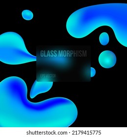 Concepto de glasmorfismo con formas geométricas 3d. Efecto de vidrio escarpado. Ilustración sobre fondo negro.