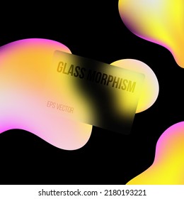 Glassmorphism concept with 3d geometric shapes. Frosted glass effect. Illustration on black background.