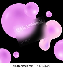 Concepto de glasmorfismo con formas geométricas 3d. Efecto de vidrio escarpado. Ilustración sobre fondo negro.