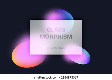 Glassmorphism concept with 3d geometric shapes. Frosted glass effect. Illustration on dark background.