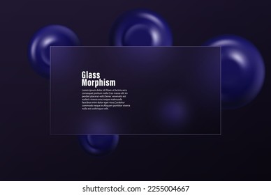 Glassmorphism concept with 3d geometric shapes. Frosted glass effect. Illustration on blurred gradient vector background.