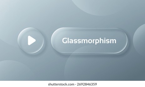 Glassmorphism effect on a play button and text box. Modern ui element design. User interface for web or mobile.