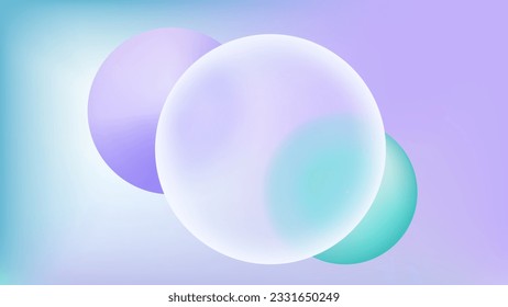 Fondo de gradiente de gazmorfismo con marco de vidrio redondo. 3d efecto vectorial borroso para el diseño digital del sitio web de aterrizaje o banner. Disposición de color turquesa pastel y borrosa morado con elemento superpuesto de círculo