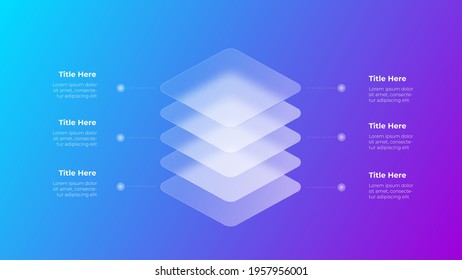 Glassmorphism infographics concept with 3d geometric shapes. Frosted glass effect. Illustration on blurred gradient vector background.