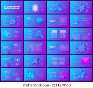 Glassmorphism infographics set  3d geometric shapes and frosted glass effect  Illustration blurred purple gradient vector background 