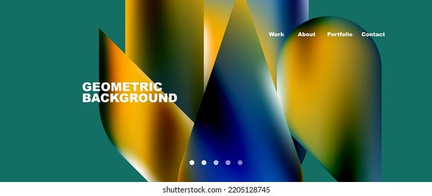 Plantilla de fondo de la página de inicio del Glassmorphismo. Formas de vidrio coloridas con efecto metálico y composición abstracta para papel de pared, pancarta, fondo