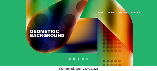 Plantilla de fondo de la página de inicio del Glassmorphismo. Formas de vidrio coloridas con efecto metálico y composición abstracta para papel de pared, pancarta, fondo