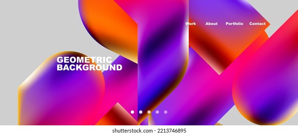 Plantilla de fondo de la página de inicio del Glassmorphismo. Formas de vidrio coloridas con efecto metálico y composición abstracta para papel de pared, pancarta, fondo