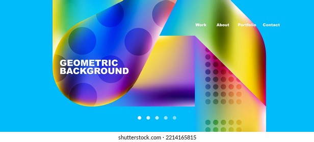 Plantilla de fondo de la página de inicio del Glassmorphismo. Formas de vidrio coloridas con efecto metálico y composición abstracta para papel de pared, pancarta, fondo