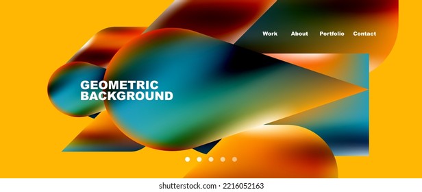 Glassmorphism landing page background template. Colorful glass shapes with metallic effect abstract composition for wallpaper, banner, background
