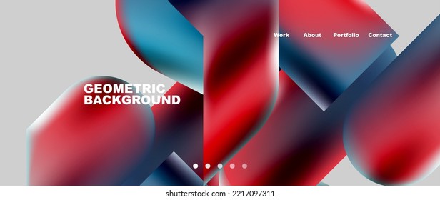Glassmorphism landing page background template. Colorful glass shapes with metallic effect abstract composition for wallpaper, banner, background