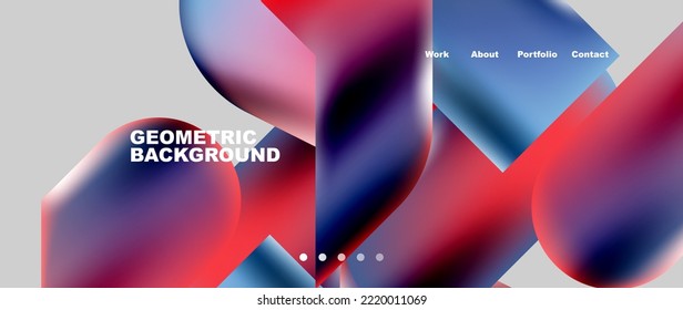 Glassmorphism landing page background template. Colorful glass shapes with metallic effect abstract composition for wallpaper, banner, background