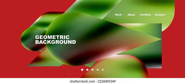 Glassmorphism landing page background template. Colorful glass shapes with metallic effect abstract composition for wallpaper, banner, background